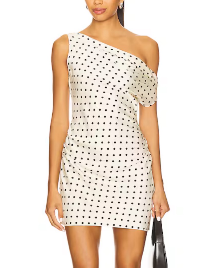 Nwot Lioness One Shoulder Sweetheart Mini Dress In Cream Polka Dot